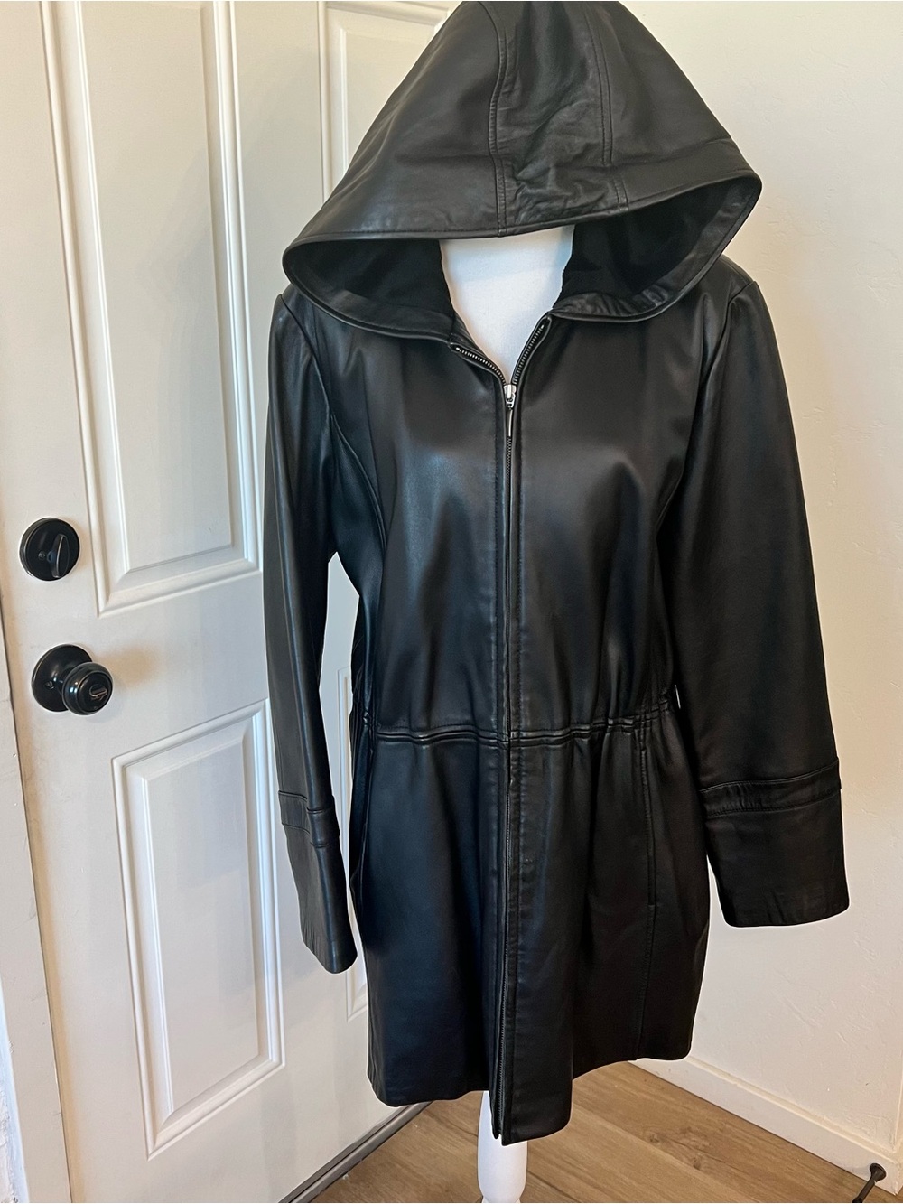 Nine West Black Hooded Leather Jacket size 2X -269